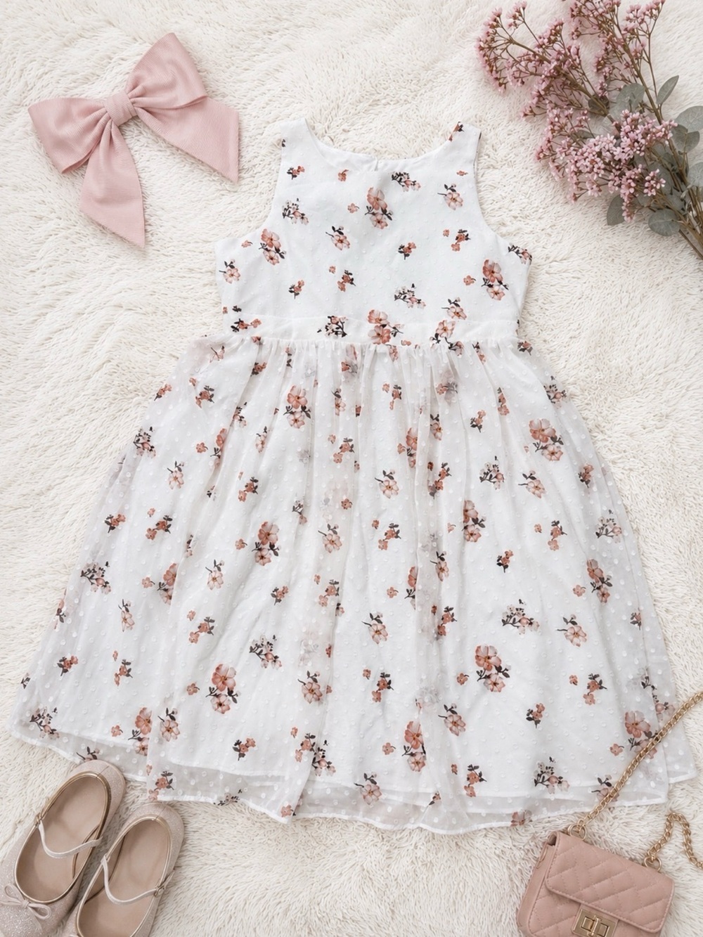 Girls White Floral Party Dress